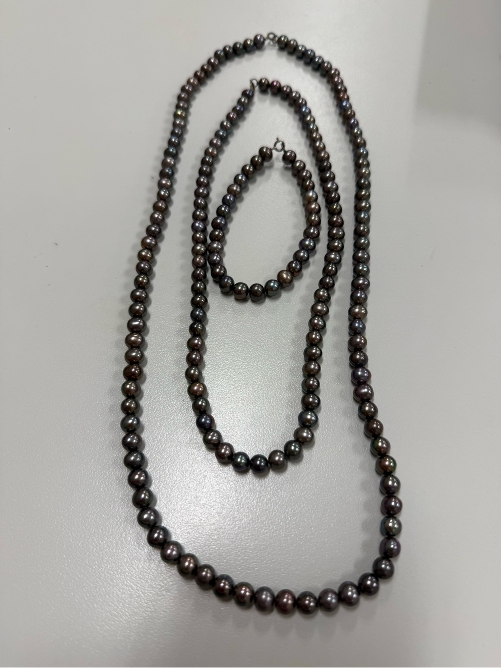 Black Peacock Freshwater Pearl Necklace & Bracelet Set Sterling Silver Clasp